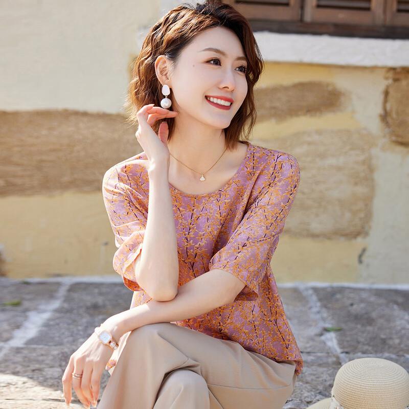 Pastel Women's Floral Chiffon Loose Short Sleeve T-Shirt