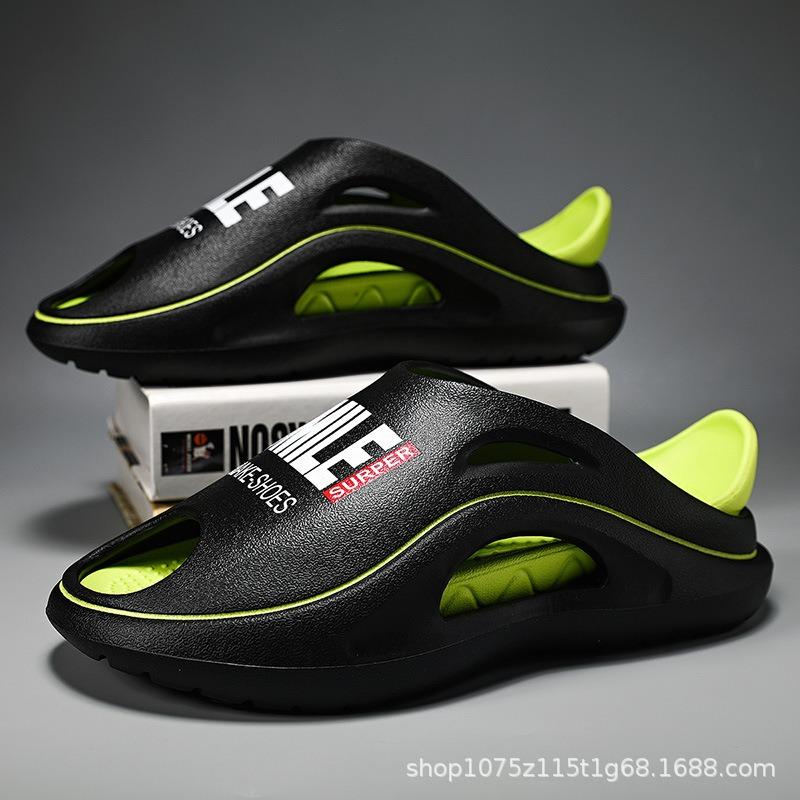 

Summer new men and women couples one-word drag thick bottom non-slip wear-resistant fashion two-color outdoor beach cool slippers 44-45 чёрный