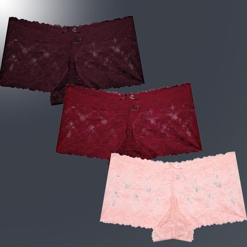 

3Pcs/Set Women Sexy Lace Panties Floral Leaves Transparent Uderwear V-Waist Boyshort for Female Soft Intimates Lingerie XXL