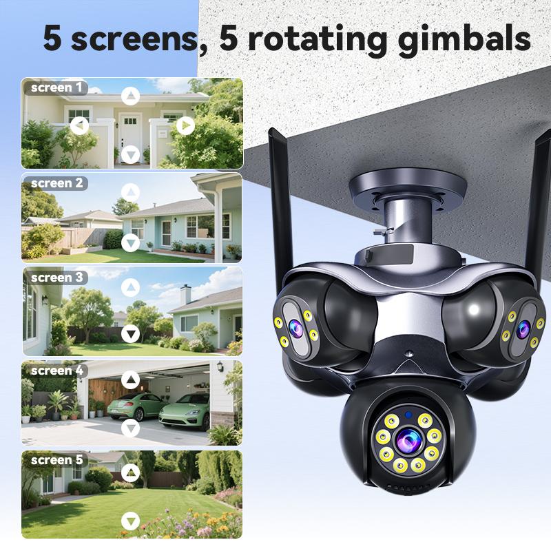 AIOOK Outdoor Security Camera HD 25MP WIFI IP Camera 5 Lens 5 Screen 5 PTZ Motion Tracking 2 Way Intercom Color Night Vision