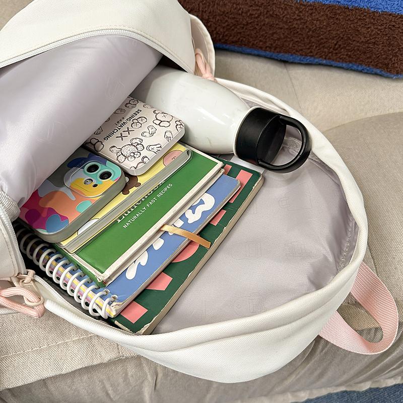 Student Schoolbag Women's Nylon Backpack Lightweight Solid Color Backpack Travel Bag