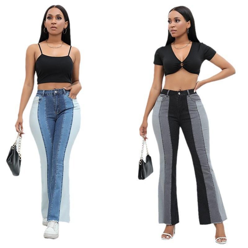 

2023 Women s European & American Bell Bottom Wide Leg Stretch Denim Jeans XXXL синий