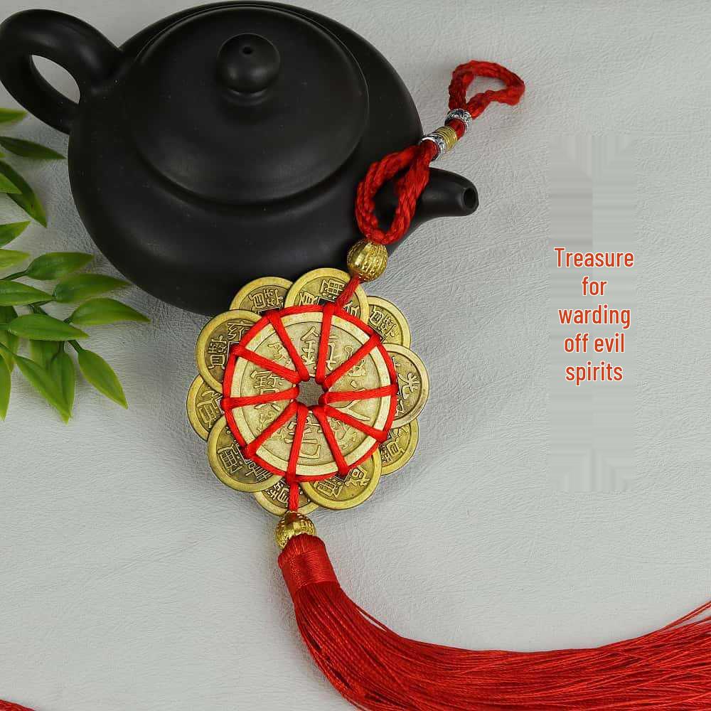 

Підвіска Фен-шуй «П ять імператорів» з китайським вузлом «Квітка сливи» для декору автомобіля та дому