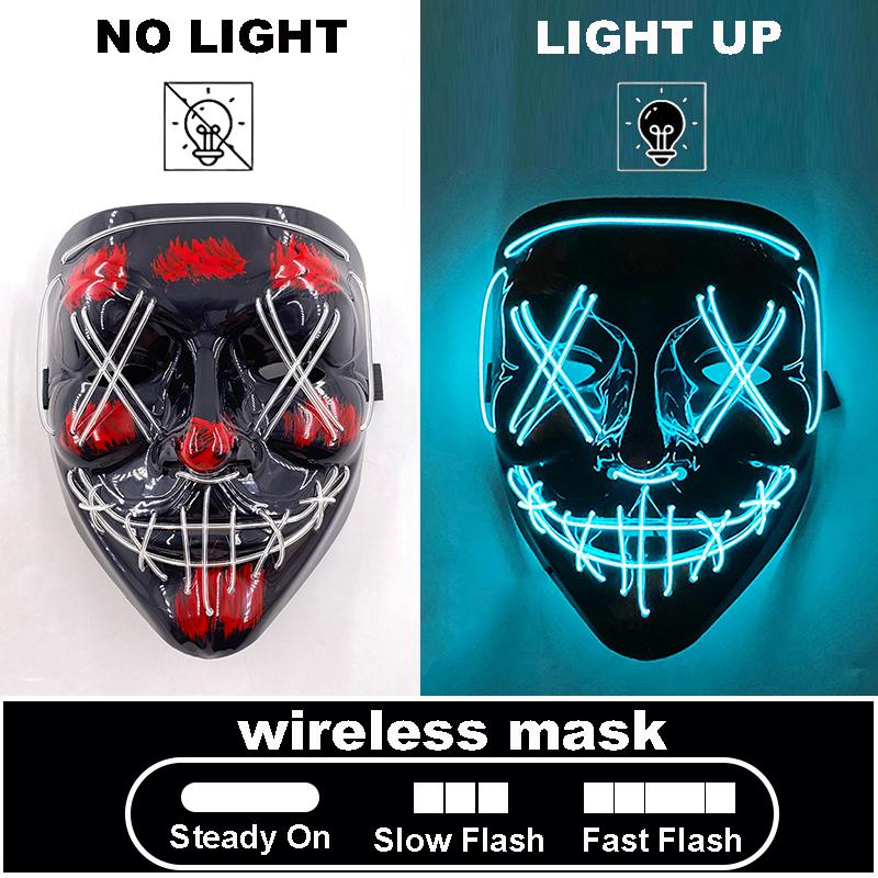High Quality Rave Mask Decor Cosplay Purge Mask Halloween Horror Led Luminous Mask For Makeup Prom Party Cosplay Costume
