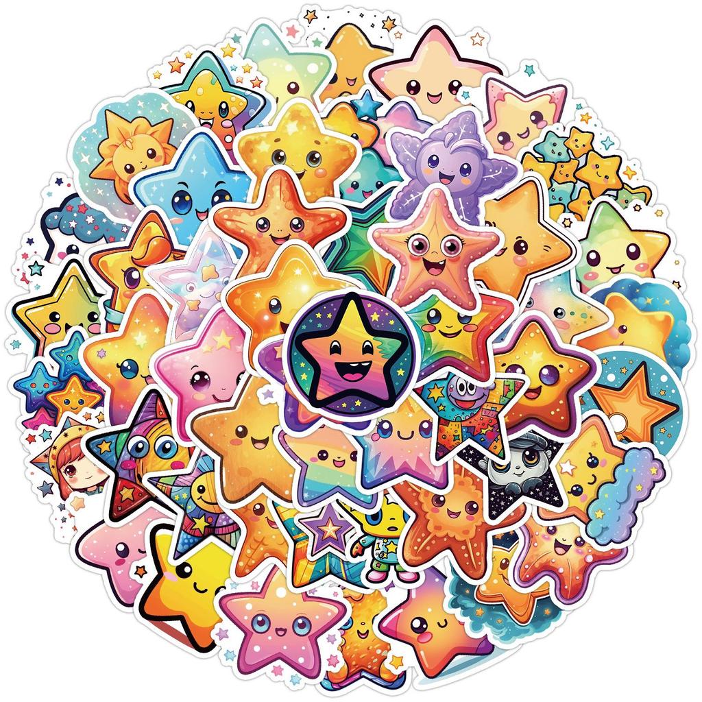 50PCS Cute Cartoon Star Stickers for Kids - Waterproof, Creative Decorations for Car, Phone, Water Bottle, and Journal