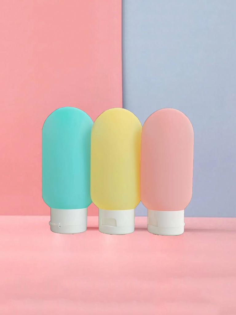 3pcs Refillable Silicone Bottles For Cream/Liquid, With Squeeze Tubes, Portable Empty Bottles For Shampoo/Shower Gel Dispenser