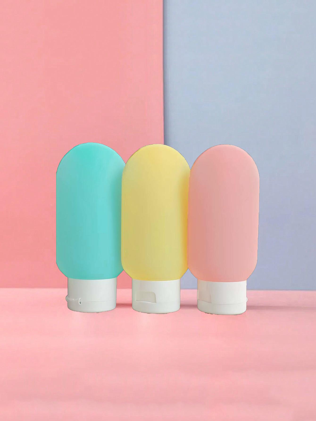 

3pcs Refillable Silicone Bottles For Cream/Liquid, With Squeeze Tubes, Portable Empty Bottles For Shampoo/Shower Gel Dispenser