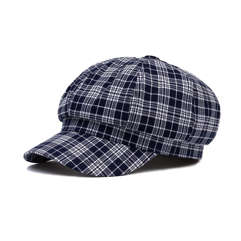 

Клетчатая восьмиугольная кепка женская летняя солнцезащитная берет британская кепка кепка молодого художника темно-синий