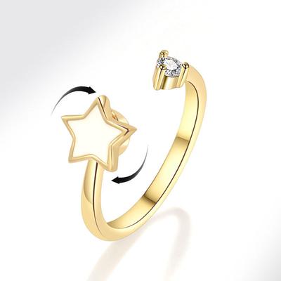 Star Rotating Open Ring For Women Enamel Spinner Band Unique Design Stress Relief Jewelry Fashion Accessory Gift