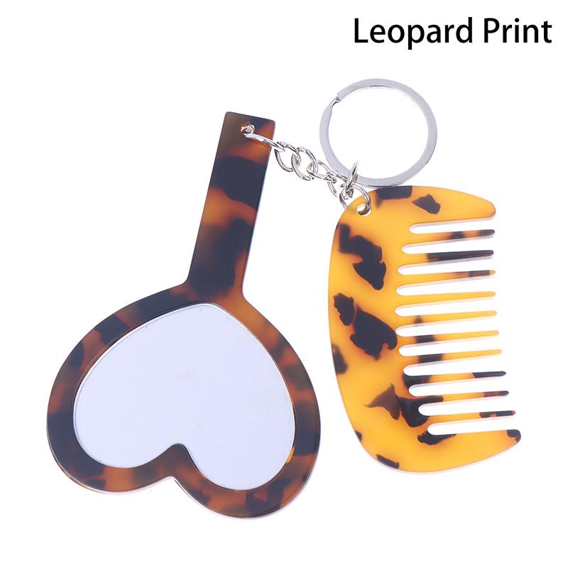 

Portable Love Heart Mirror Comb Set Bag Pendant Accessory Keychain Handy Handle Comb Key Holder Simple Match All Bags