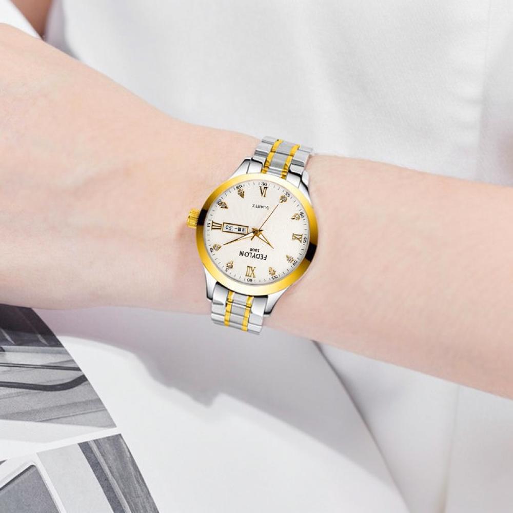 Modern Women Quartz Watch For ORUSS Simple Steel Band Waterproof Luminous Pointer Fashion Elegant Office Casual Wrist Clock