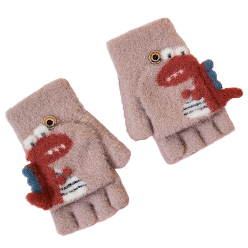 Convertible Gloves Winter Half Finger Mittens Stretchy Knit Half Finger Gloves with Soft Cover for Kids Teens Kawaii