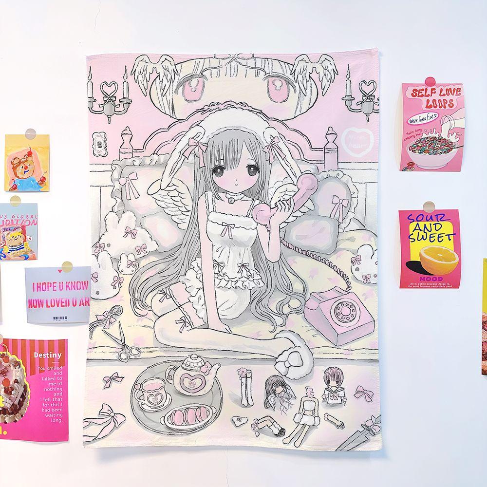 ins style girl hanging cloth cartoon dormitory bedroom bedside tapestry wall background cloth rental house decorative cloth