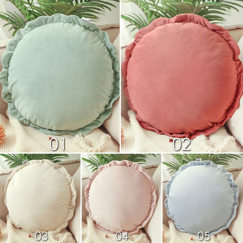 Ins Nordic Simple Round Cushion Cute Sofa Pillow Super Soft Waist Pillow Bay Window Girl Room Decor Pouf  Lace Pleated Futon