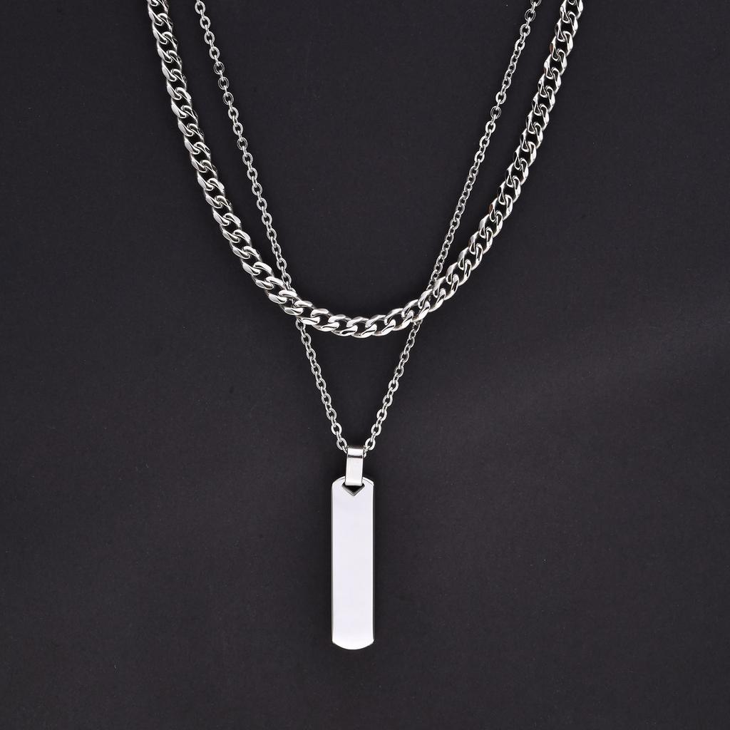 2pcs Vertical Layer Necklaces for Men Boys,Wateproof Stainless Steel Cuban Chain Collar,Stylish Men's Sweater Chain