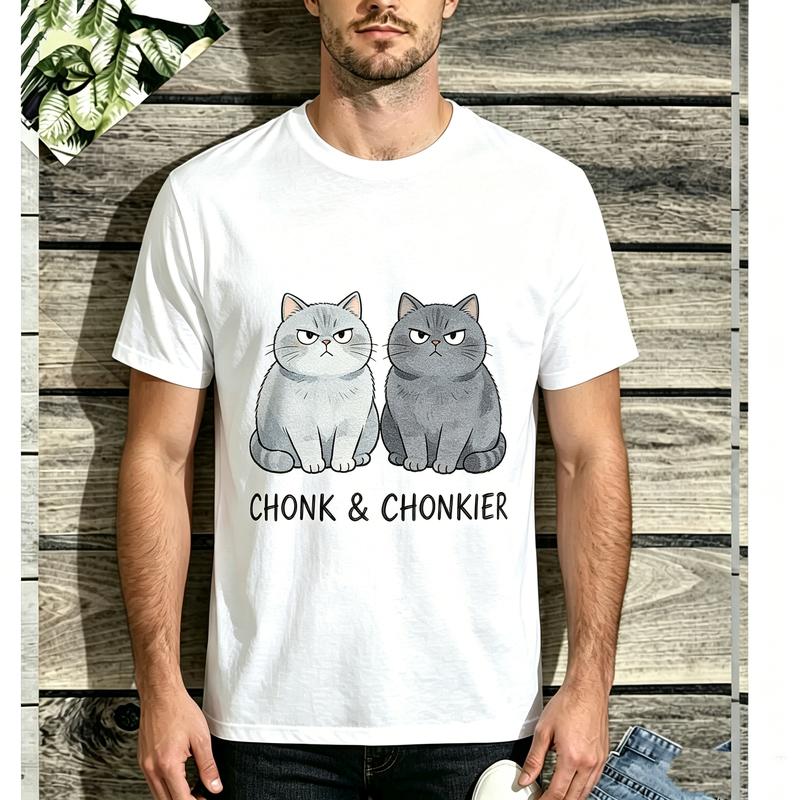 2026 New Unisex Cute Chonky Cat Two Grumpy Cats Graphic Short Sleeve TShirt Soft Cotton Vintage Casual Summer Top For Pet Fans
