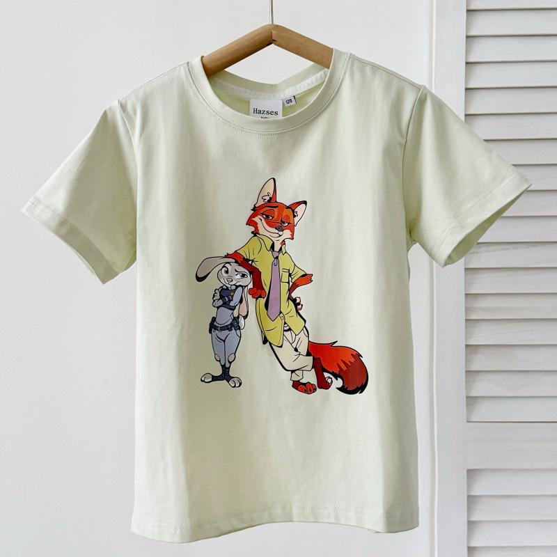 

Children s Pure Cotton Cartoon T-Shirt: Cute Zootopia Animals, Round Neck, Short Sleeve, Summer Wear 180 cm светло-зеленый
