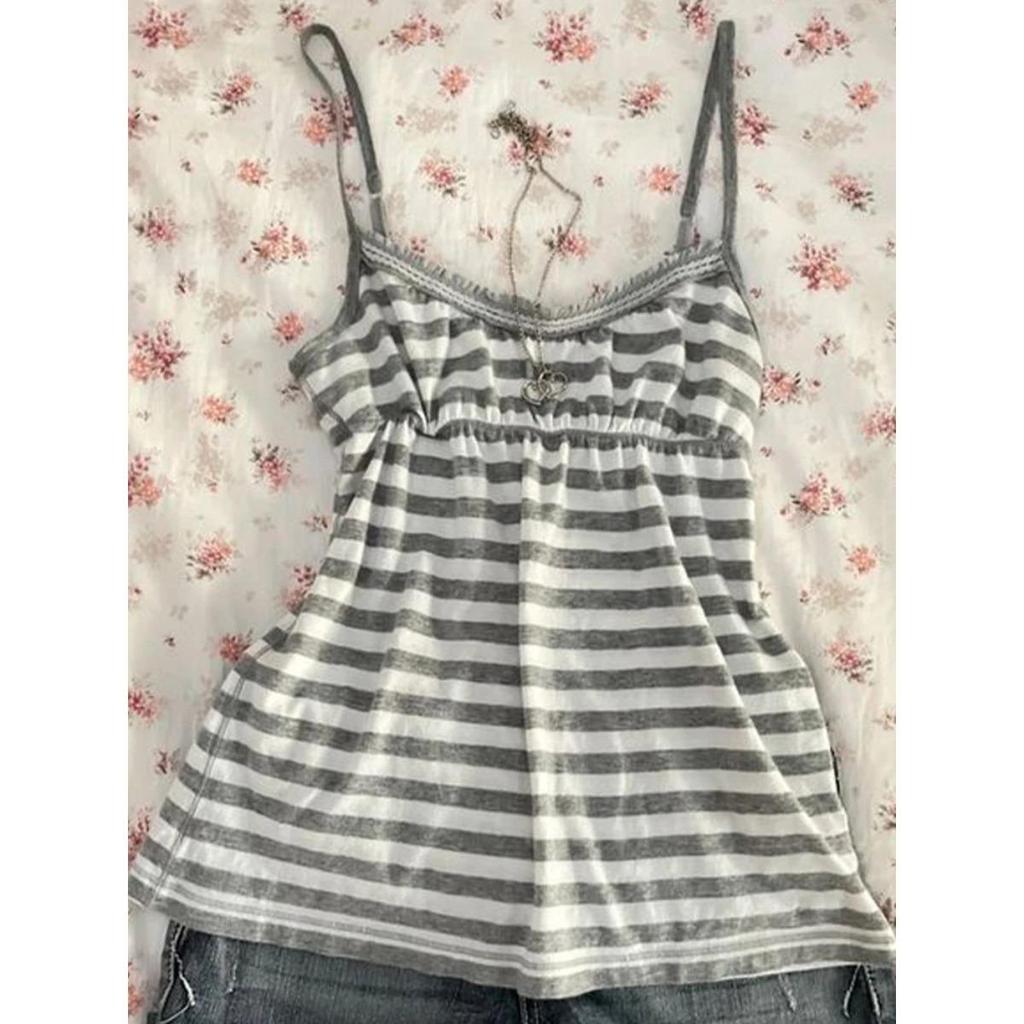 TrendHub Suspensórios Femininos Padrão Riscas Casual Y2K Retro Harajuku Moda Nova Street Punk Doce Hip Hop Fofa Hottie Baby Tops Curtos Emo