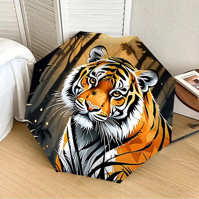 1pc Tiger Print Automatic Open/Close Umbrella, Folding Compact Umbrella with Lightweight Design for Women/Men yy251011081