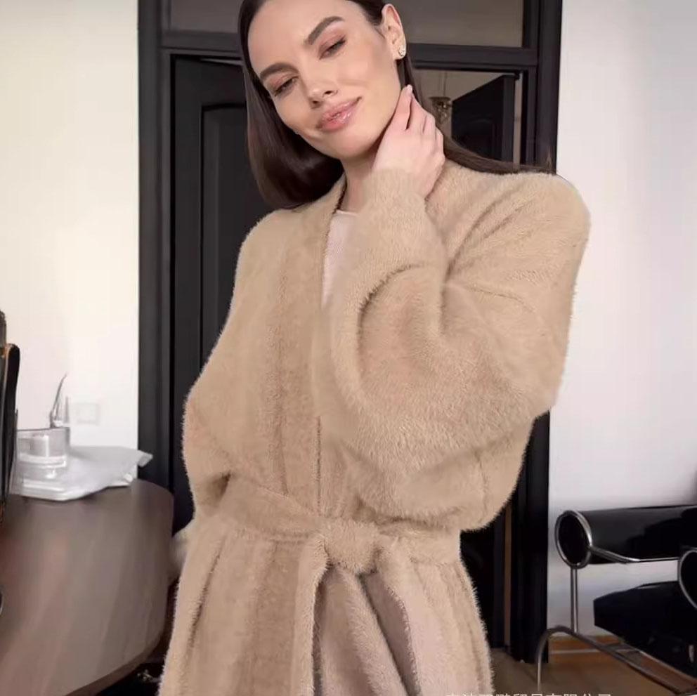 

Осень-зима Вязаный женский повседневный длинный свитер длинный кардиган для женщин M хаки