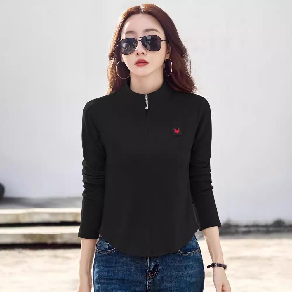Bavlněné tričko s rolákem Jarní Dámské Korejský styl Tričko s dlouhým rukávem Knoflík Dámské Neformální topy Jednobarevné Košilka Dámské
