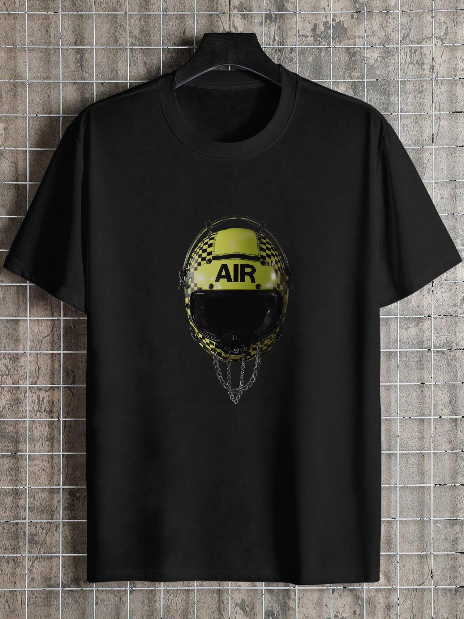 1pc bold graphic checkered helmet T-shirt XXL