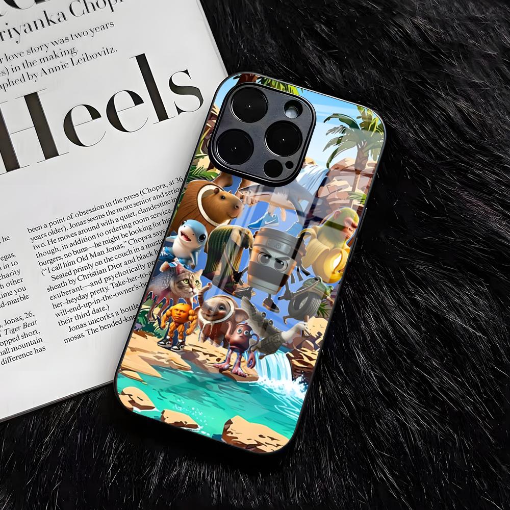 

Animals Italian B-Brainrot Phone Case For IPhone 17 Air 16 E Pro Max 15 14 13 Mini 12 Pro 11 Max Plus Black Glass Cover iPhone 15 Pro