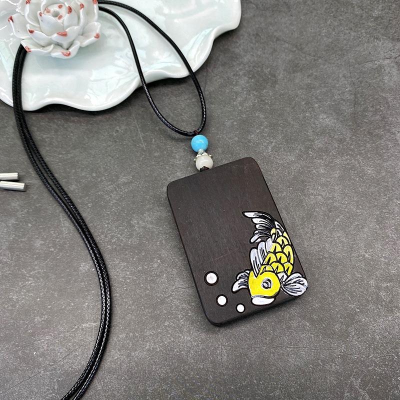 Retro Literary and Artistic Ebony Hand-painted Necklace Zen Elegant and Versatile Men's and Women's Personalized Sweater Chain Pendant Accessories