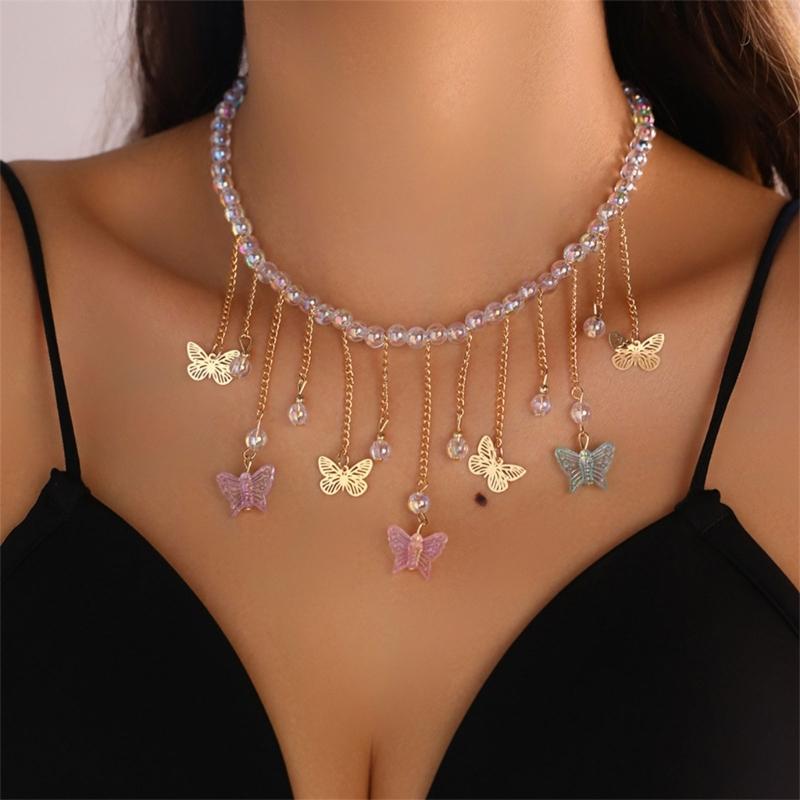 Sparkling Butterfly Pendant Necklace Delicate Tassels Necklace Charming Necklace Perfect for Daily Wear Parties and Gift