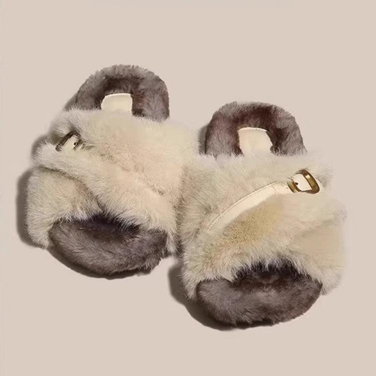Internet Celebrity Mao Mao Slippers Women Wear 2025 New Autumn and Winter Thick Bottom Cross Home Drag Fairy Wind Maternity Cotton Slippers