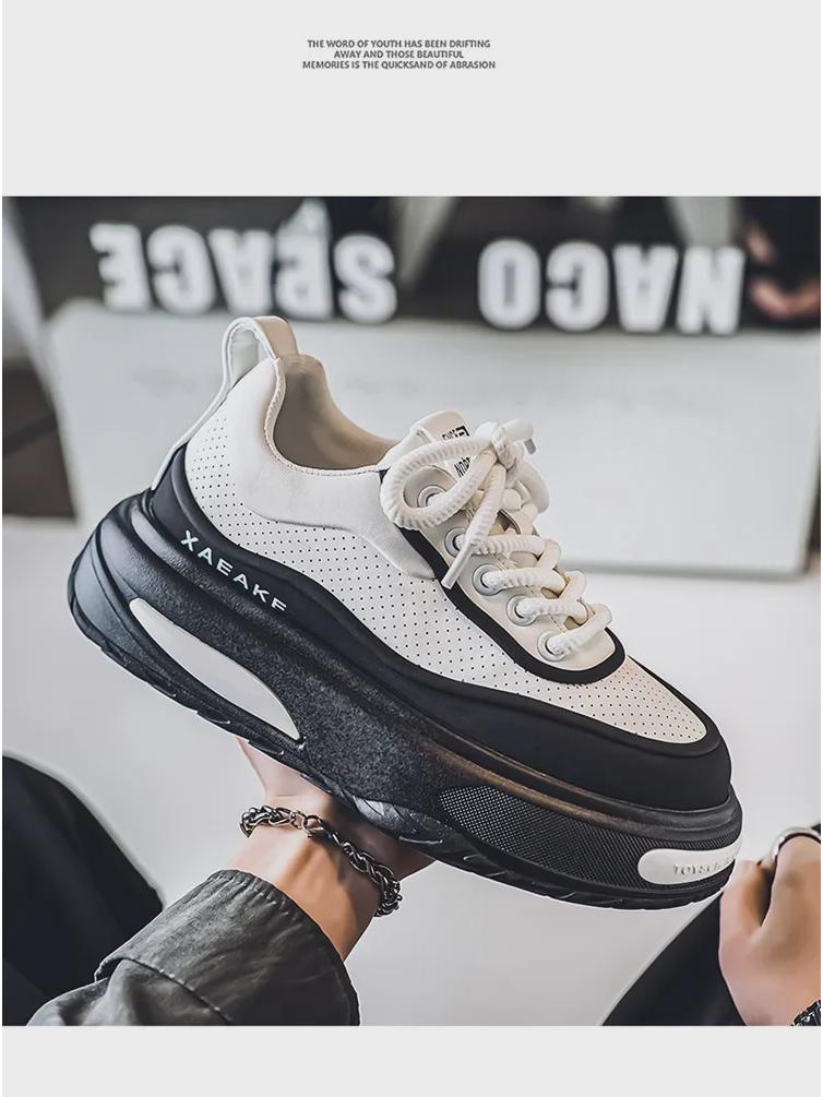 2024 Men's Low-Top Thick-Soled Height-Increasing Skateboard Shoes - Leather Sports Casual Dad Shoes