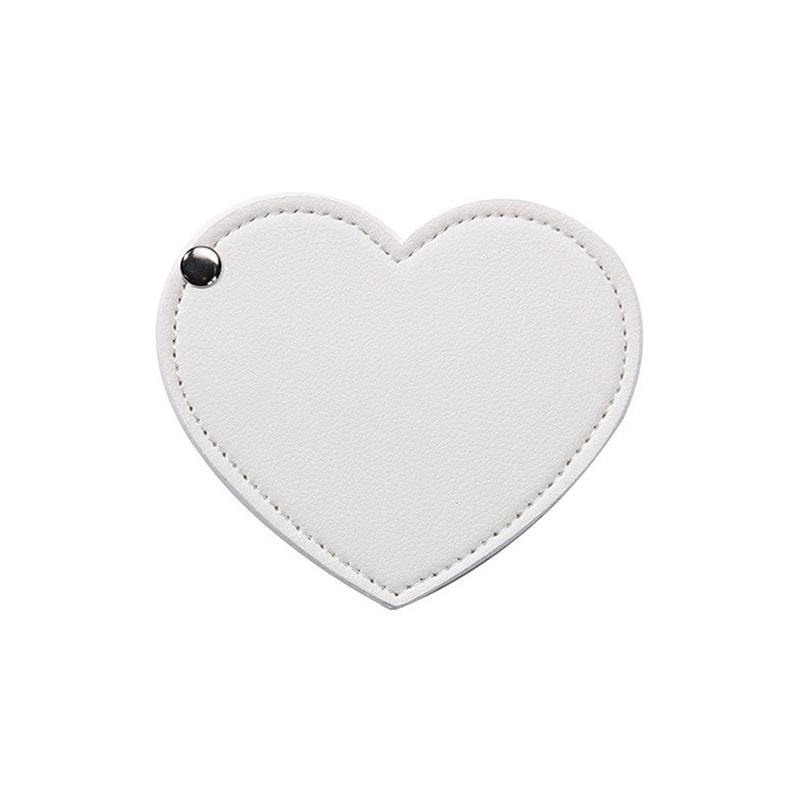 1pc Mini Heart Shaped Makeup Mirror Stainless Steel Portable PU Cover Rotary Cosmetic Mirrors Pocket Mirror Beauty Accessories