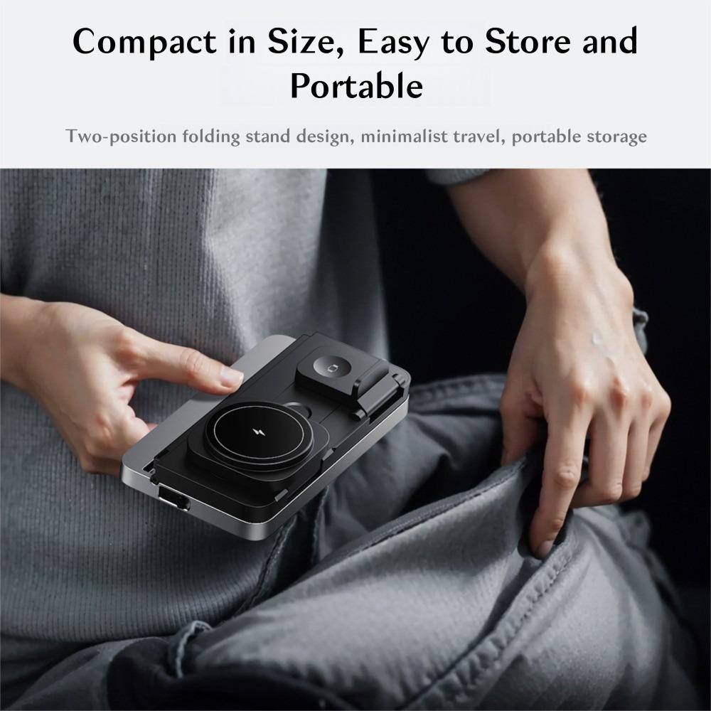 5-in-1 Magnetic Wireless Charger with Phone Stand, Magnetic Wireless Watch Charger, Magnetic Wireless Earphone Charger, and Digital Alarm Clock