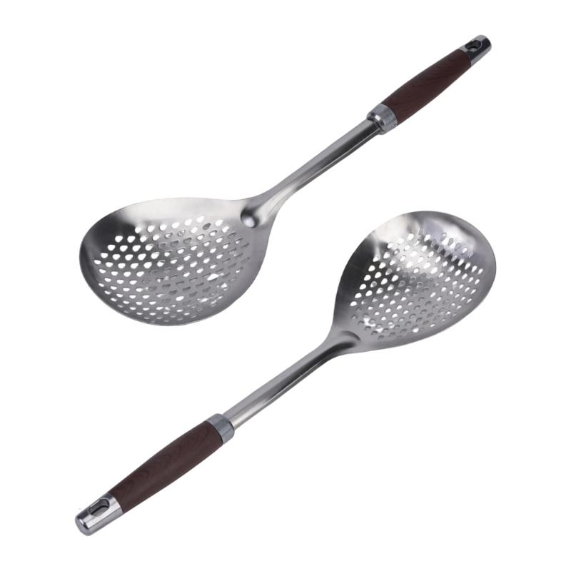 201 Stainless Steel Strainer Spoon With Wood Handle For Frying And Broth Straining Efficient Oil And Soup Separation Tool