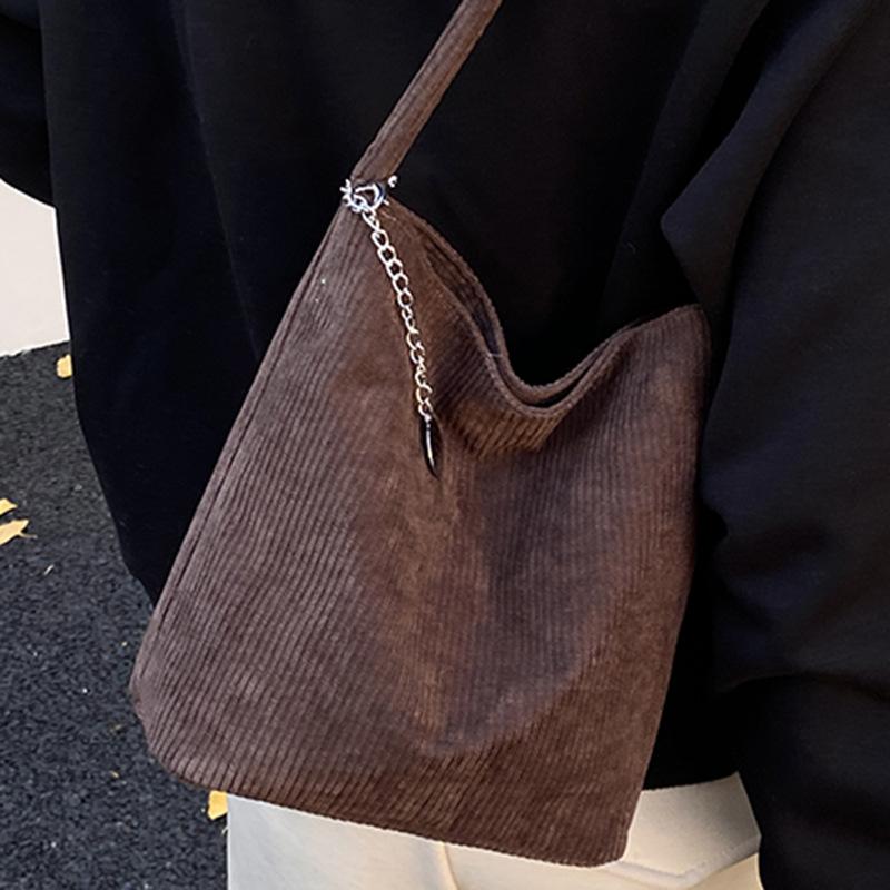 Simple Retro New Solid Color Casual Large-capacity Corduroy Armpit Hand-carried One-shoulder Handbag