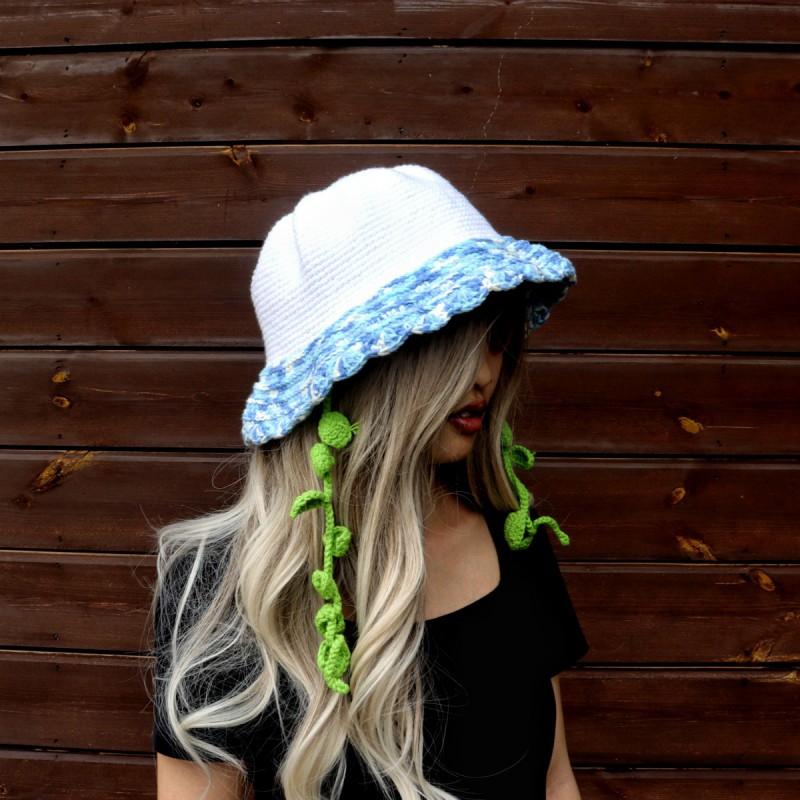 Korean Style Cute Wide Brim Bucket Hat Handmade Knit Cotton Sun Women Fall Winter