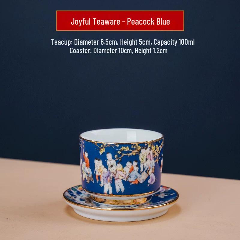 Gold-Enamel Teapot, Teacup, and Coaster Set - Chinese Style Bone China Gift 101mL-200mL
