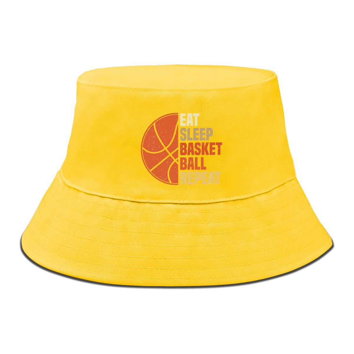 

Панама с принтом EAT SLEEP BASKET BALL REPEAT , Женская шляпа двусторонняя повседневная с широкими полями, рыболовная кепка as the picture жёлтый