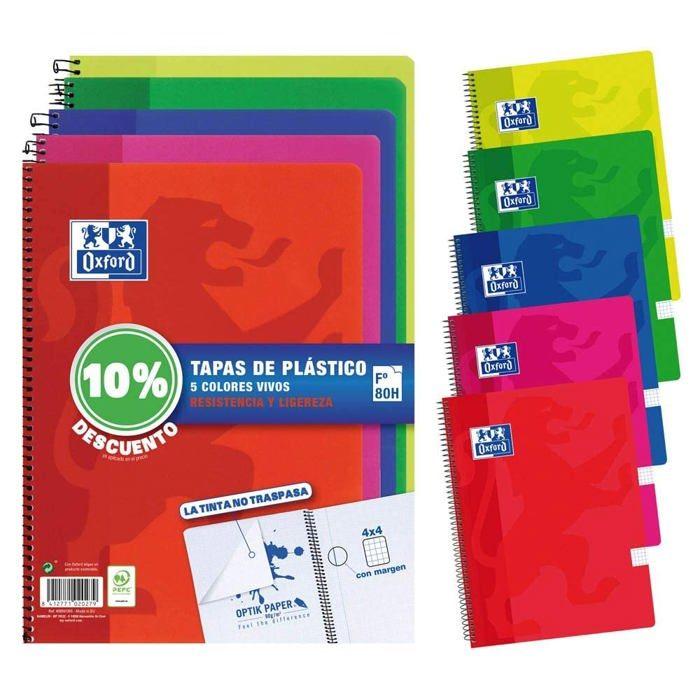 Cahier - Oxford - Multicouleur - A4 - Lot de 5 - Quadrillé - Couverture souple