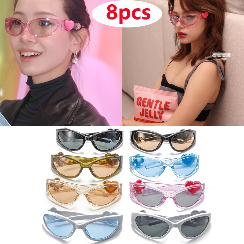 8pcs Heart Style Sunglasses Women Men Y2K Trendy Wrap Around Sports Sun Glasses Goggles Sun Glass Shades Eyewear UV400