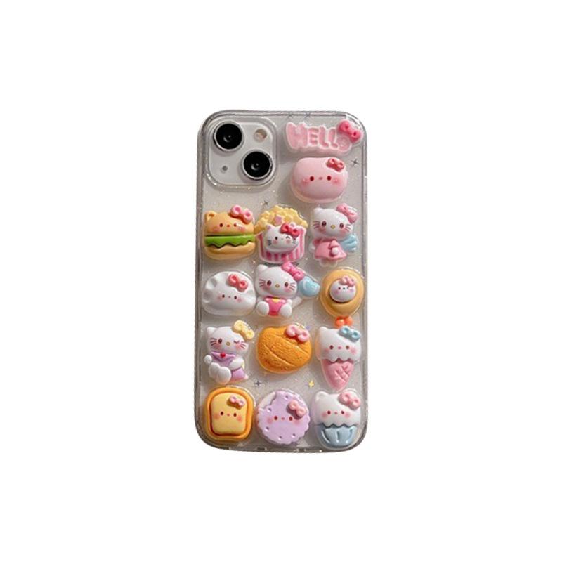 Cartoon three-dimensional Kt cat mobile phone case for Apple 17Promax cute Iphone16 burger 14 glitter Epoxy