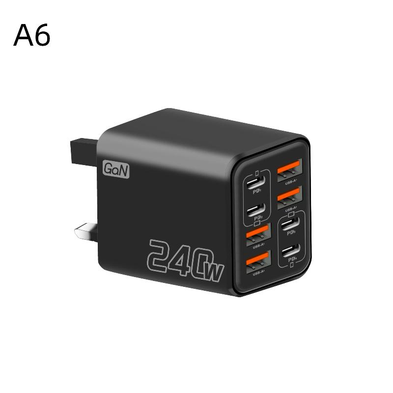 1Pcs 8 In 1 Fast Charging Phone Charger Power Adapter 240W Gan Usb C Charger Type C Eu/Us/Uk Plug Wall Charger For Phone