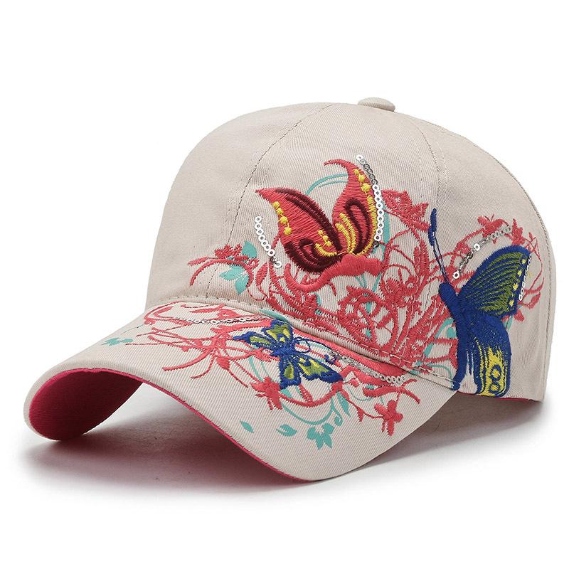 Spring and autumn new women's hat curved brim butterfly decorative baseball cap embroidery monochrome cap dome travel hat