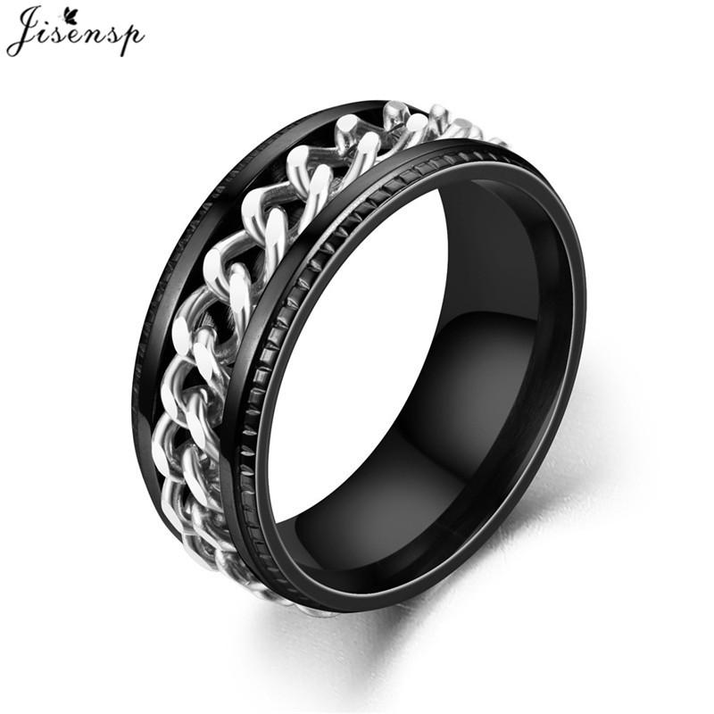 Fashion Anxiety Fidget Rings Relaxing Stainless Steel Rotatable Chain Ring for Men Women Spinner Zircon Gold Black Bague Homme