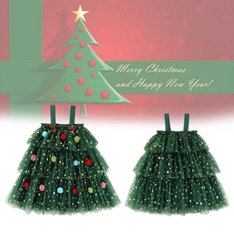 Tree Christmas Dress Children Suspenders Mesh Dress Party Decoration Clothe