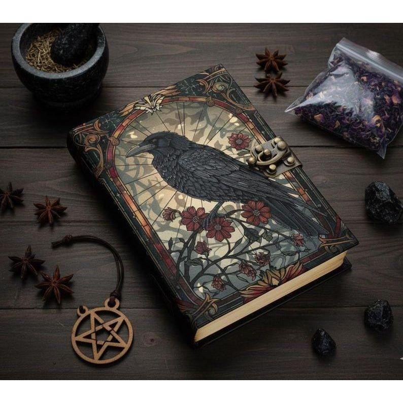 Raven Leather Grimoire Journal: Gothic Witchcraft Book of Shadows Birthday Gift, Gift for Dad