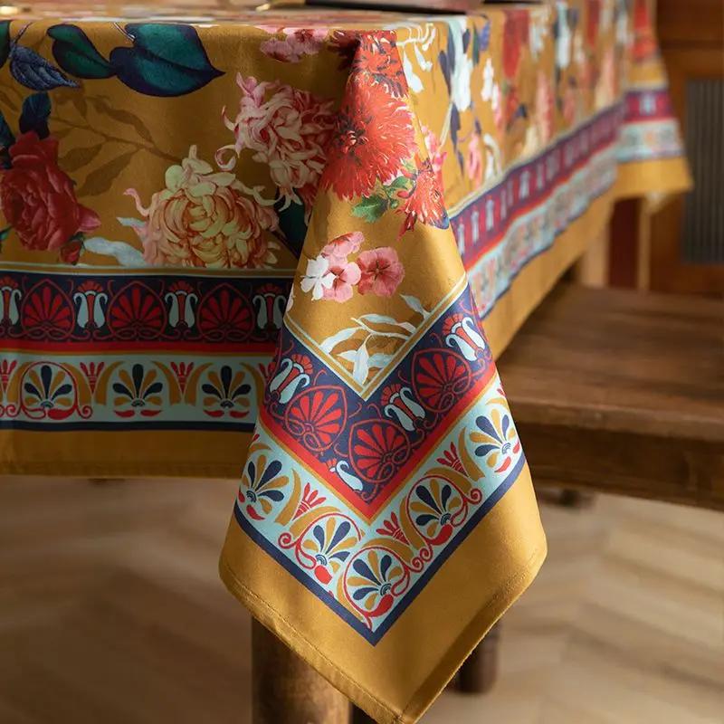 Blomstermønstret Støvtett Duk Restaurant Trykt Rektangulær Bordduk Landlig Stil Luksuriøs Dekorativ Bakgrunnsklut