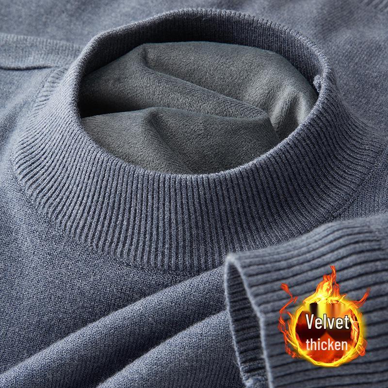 Men's Heavyweight Half-High Collar Velvet Sweater - Thick, Warm, Knitted Base Layer for Winter