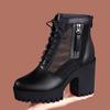 Soft leather mesh boots hollow mesh cool boots year summer breathable high thick heel thick sole Martin short boots