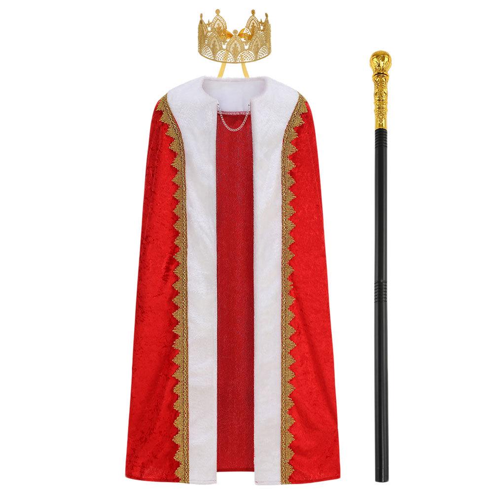 Children's Halloween & Christmas Red King Costume Cape with White Fur Trim